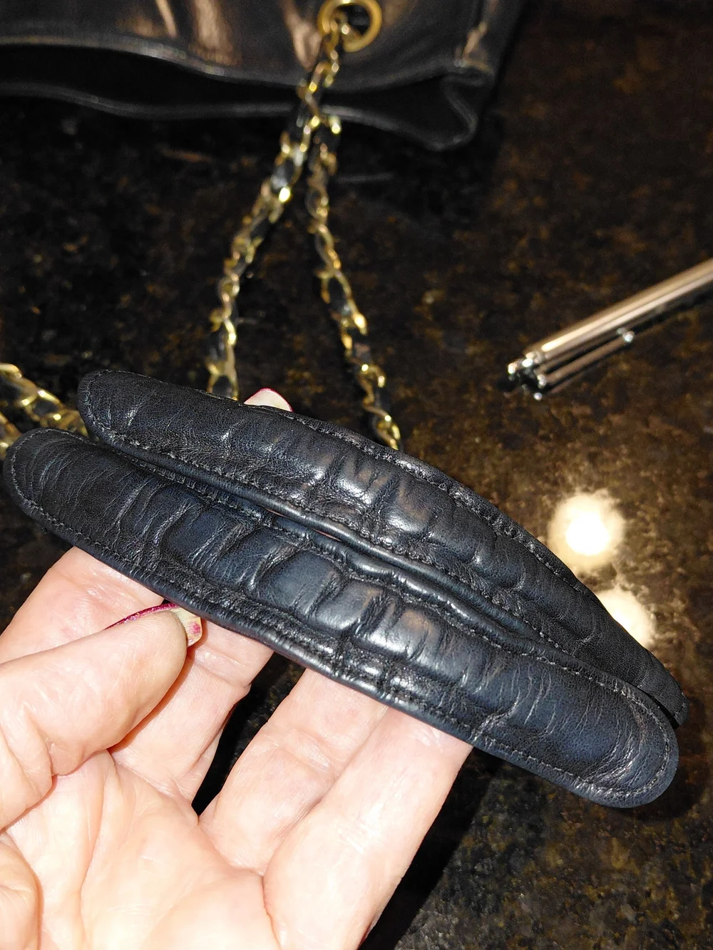 CHANEL Black Matelasse Chain Coco Mark Lambskin Leather GVC!